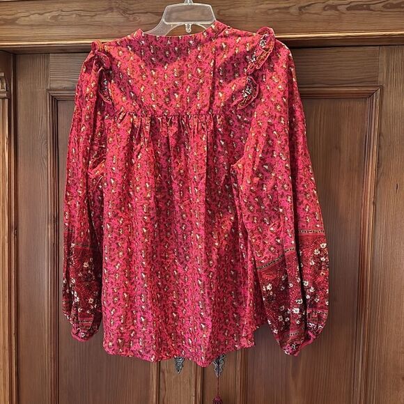 Joie Peasant Style Floral Print Long Sleeve shirt Button Down Ruffled Detail LG - Picture 3 of 10